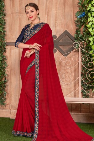 Charming Red Fancy Fabric Designer Border Work Saree