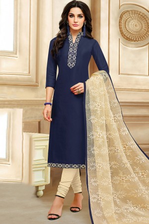 Admriable Blue Cotton Embroidered Work Salwar Suit