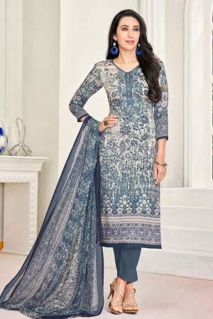 Karisma Kapoor Graceful Grey Satin Printed Casual Wear Salwar Suit