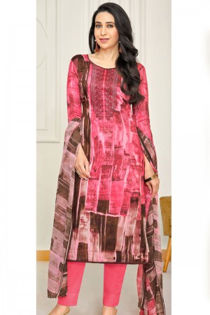 Karisma Kapoor Ultimate Pink Satin Printed Casual Wear Designer Salwar Suit