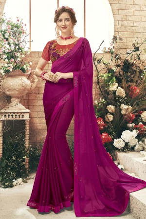 Gorgeous Purple Chiffon Designer Chiffon Embroidered Saree