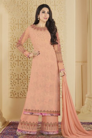 Karisma Kapoor Classic Cream Georgette Embroidered and Stone Work Plazo Party Wear Salwar Suit