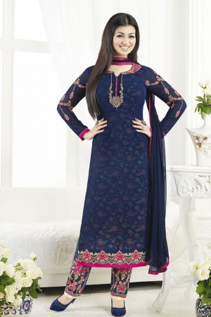 Ayesha Takia Ultimate Blue Georgette Embroidered Work Salwar Suit with Nazmin and Chiffon Dupatta