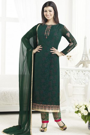 Ayesha Takia Graceful Green Georgette Designer Embroidered Work Salwar Suit with Nazmin and Chiffon Dupatta