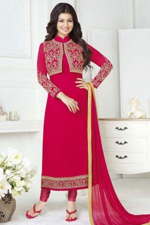 Ayesha Takia Gorgeous Pink Georgette Designer Embroidered Work Salwar Suit with Nazmin and Chiffon Dupatta