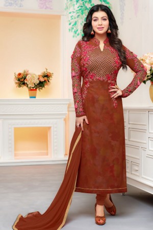Ayesha Takia Gorgeous Maroon Georgette Embroidered Work Salwar Suit