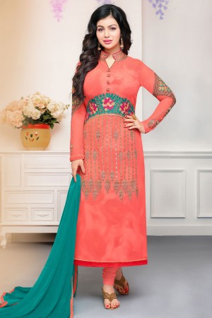 Ayesha Takia Desirable Orange Designer Embroidered Work Salwar Suit