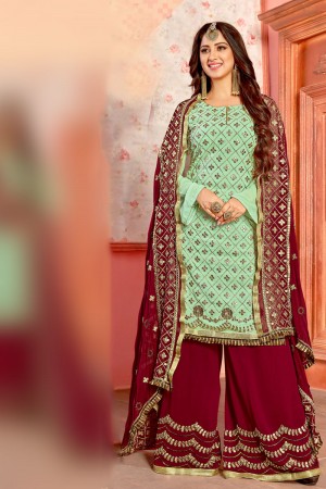 Stylish Green Georgette Salwar Suit with Nazmin Dupatta 