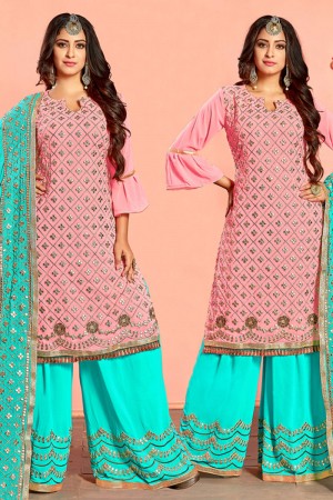 Graceful Pink Georgette Designer Salwar Suit with Nazmin Dupatta