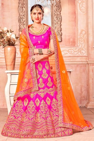 Lovely Pink Banglori Silk Embroiderd Work Designer Bridal Lehenga Choli