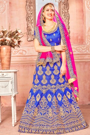 Charming Blue Banglori Silk Embroidered Work Bridal Lehenga Choli