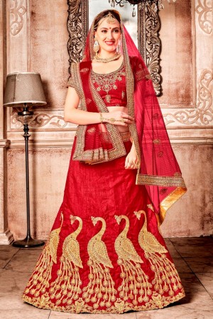 Beautiful Red Banglori Silk Designer Bridal Lehenga with Net Dupatta
