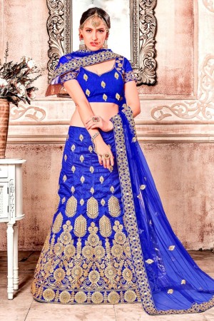 Pretty Navy Blue Banglori Silk Embroidered Work Designer Bridal Lehenga Choli