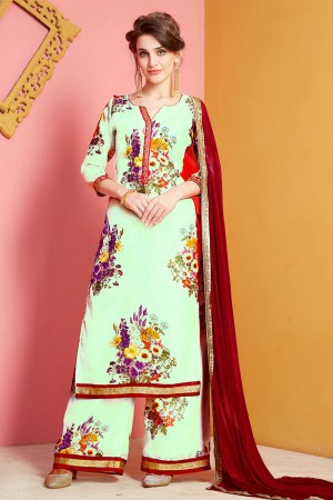 Beautiful Green Chanderi Plazzo Bottom Designer Salwar Suit