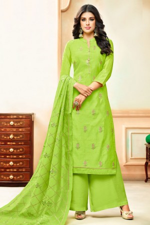 Classic Green Silk Designer Plazo Salwar Suit