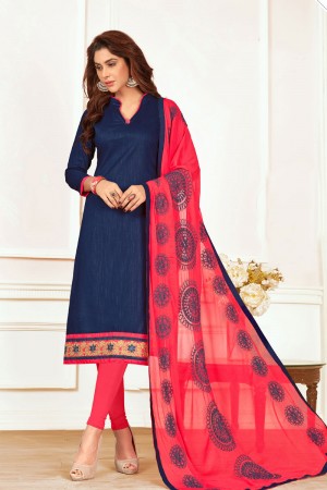 Charming Blue Cotton Designer Embroidered Work Salwar Suit with Nazmin Dupatta