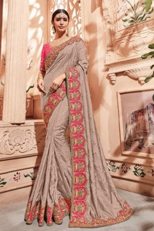 Beautiful Grey Silk Embroidered Designer Bridesmaid Saree