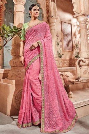 Classic Pink Silk Designer Embroidered Bridesmaid Saree