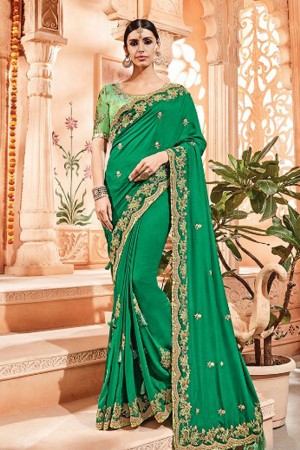 Beautiful Green Silk Designer Embroidered Bridesmaid Saree