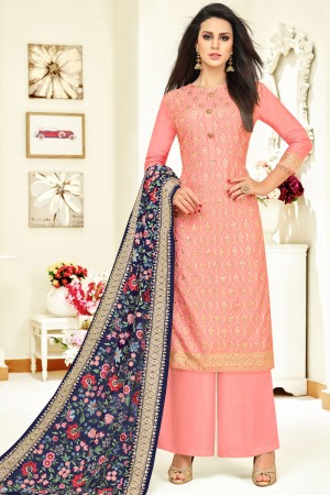 Supreme Pink Silk Designer Plazo Salwar Suit