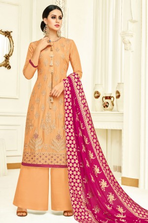 Desirable Orange Silk Designer Plazo Salwar Suit