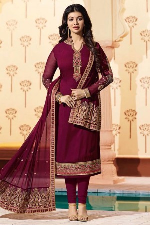 Ayesha Takiya Classic Maroon Georgette Embroidered Designer Salwar Suit With Georgette Dupatta