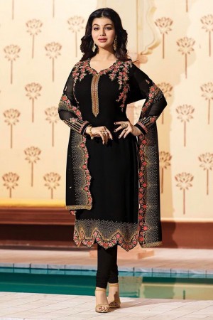 Ayesha Takiya Admirable Black Georgette Embroidered Designer Salwar Suit With Georgette Dupatta