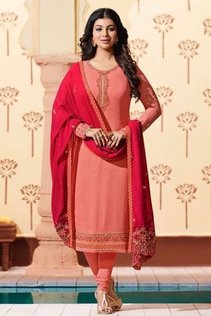 Ayesha Takiya Stylish Peach Georgette Embroidered Designer Salwar Suit With Georgette Dupatta