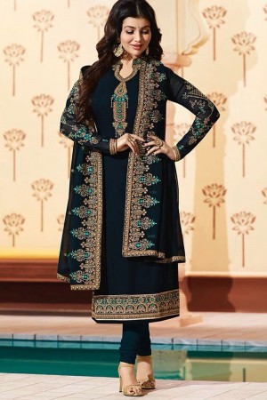 Ayesha Takiya Gorgeous Navy Blue Georgette Embroidered Designer Salwar Suit With Georgette Dupatta