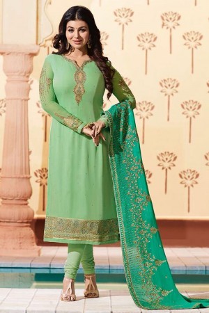 Ayesha Takiya Graceful Green Georgette Embroidered Designer Salwar Suit With Georgette Dupatta