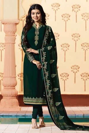 Ayesha Takiya Desirable Green Georgette Embroidered Designer Salwar Suit With Georgette Dupatta