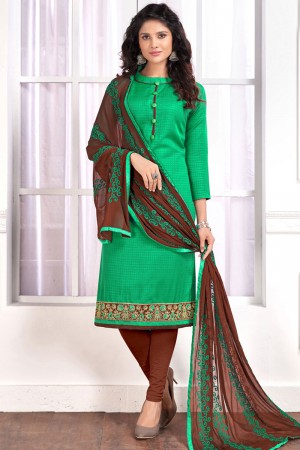 Classic Green Cotton Embroidered Work Salwar Suit