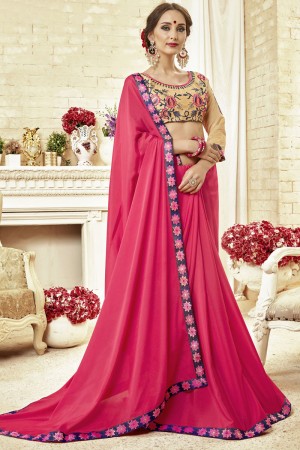Desirable Pink Fancy Fabric Embroidered Saree With Fancy Fabric Blouse