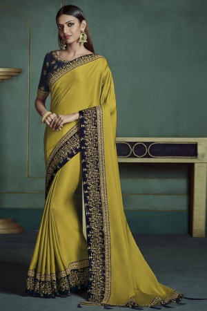 Charming Olive Art Silk Embroidered Designer Saree With Banglori Silk Blouse