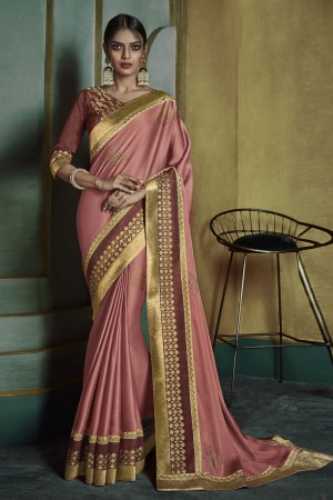Admirable Pink Art Silk Embroidered Designer Saree With Banglori Silk Blouse