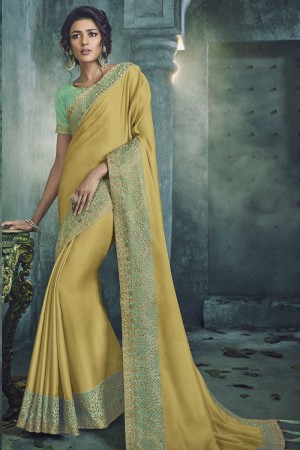 Gorgeous Yellow Jaquard Work Designer Saree