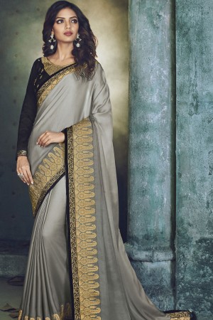 Ultimate Silver Fancy Fabric Jaquard Work Designer Saree