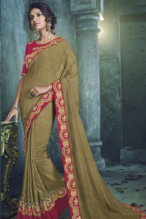 Beautiful Khaki Jaquard Work Designer Saree