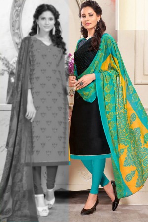 Excellent Black Chanderi Embroidered Work Salwar Suit