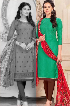 Gorgeous Green Chanderi Designer Salwar Suit with Chiffon Dupatta