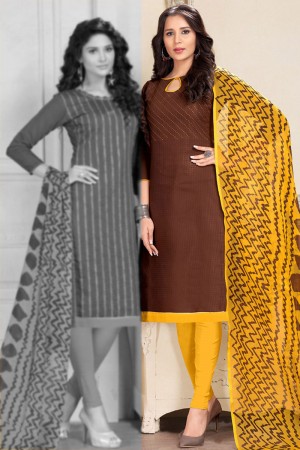 Pretty Brown Chanderi Embroidered Work Salwar Suit