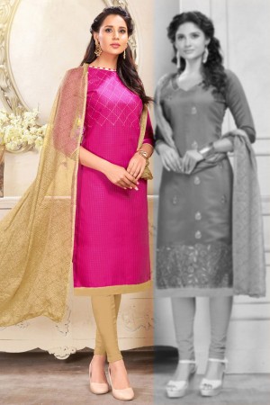 Excellent Pink Cotton Embroidered Work Salwar Suit