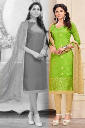 Desirable Green Chanderi Embroidered Work Salwar Suit