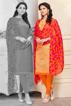 Ultimate Biege Chanderi Designer Salwar Suit with Chiffon Dupatta