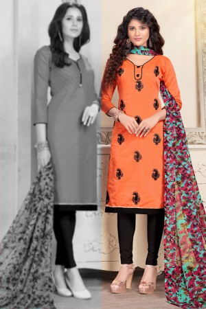 Supreme Orange Chanderi Designer Salwar Suit with Chiffon Dupatta