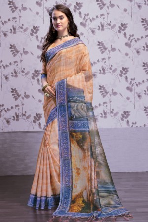 Desirable Orange Art Silk Printed Designer Saree With Art Silk Blouse