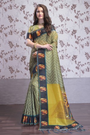 Classic Green Art Silk Printed Designer Saree With Art Silk Blouse