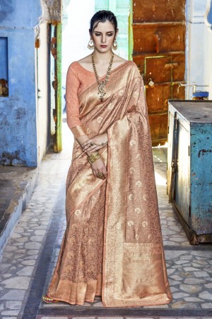 Ultimate Orange Silk Jaquard Work Designer Saree