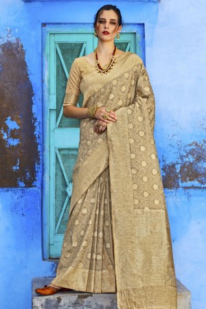Pretty Golden Silk Designer Jaquard Work Saree