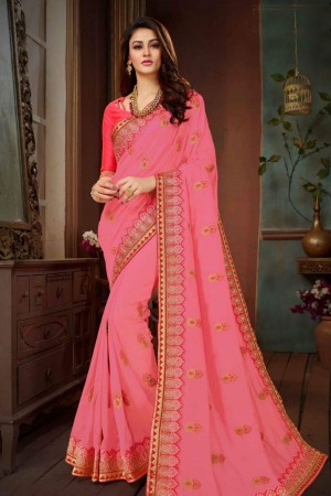 Admirable Pink Silk Embroidered Designer Saree